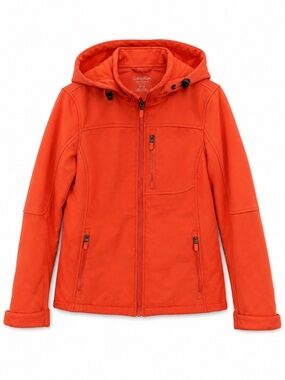 Calvin Klein Orange-Red Hooded Neoprene Fleece-Lined Jacket – Size Small GUC